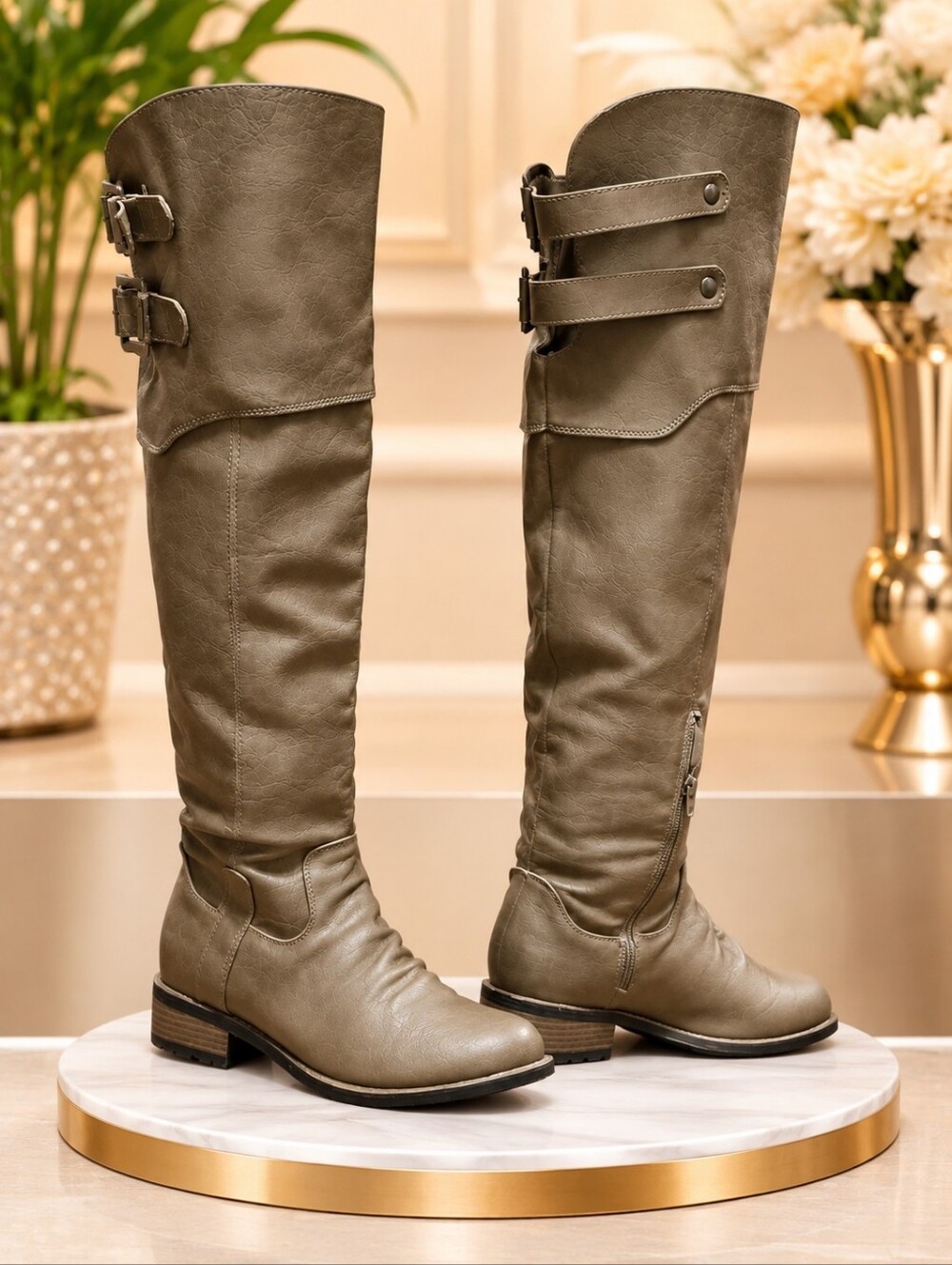 Women’s Tall Buckle Riding Boots in Olive